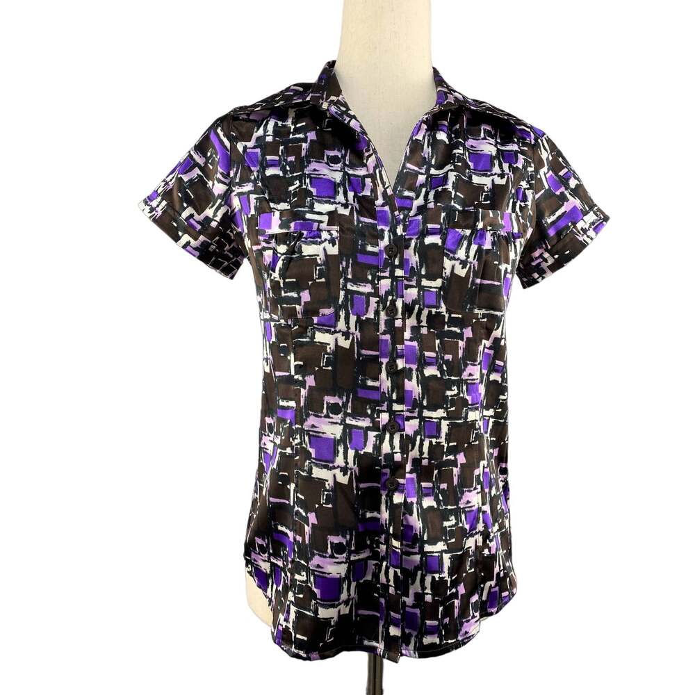 BCBGMaxazaria Geometric Print Button Up Blouse Size XS EUC
